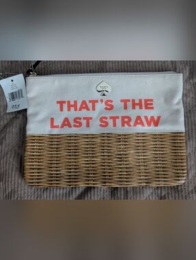 NWT Kate Spade Cream & Coral 'That's The Last Straw' Straw-Accent Pouch